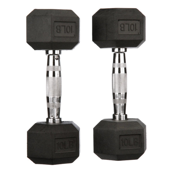 10 lb Hex Dumbbells with Non-Slip Chrome Handle - Black, Rubber Grip for Enhanced Safety & Stability - Perfect for Home Gym Workouts & Strength Training