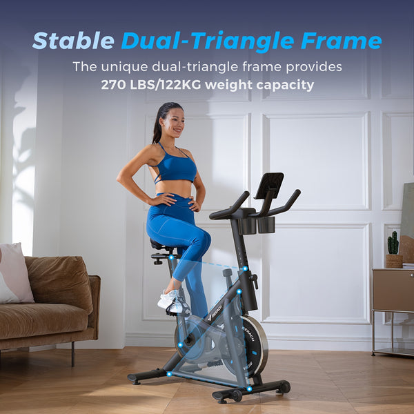 MERACH Exercise Bike, Brake Pad/Magnetic Stationary Bike with Exclusive App, Low Noise Indoor Cycling Bike with 270Lbs Weight Capacity, Dumbbell Rack And Free Fitness Courses, Christmas Gifts for Family, Workout Equipment of Black Friday