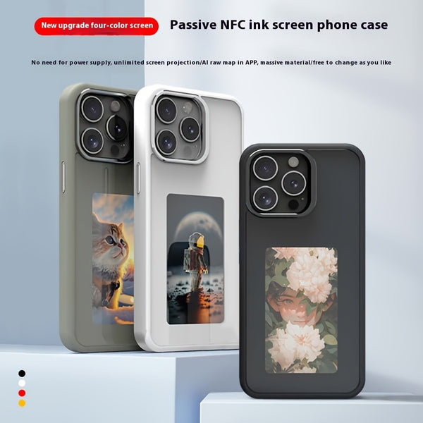 3-In-1 New NFC 4-Color Ink Screen Cover for Iphone 13/14/15/16 Pro Max, Featuring Smart Screen Projection, Creative AI Projection, And The Ability to Change Background Images Anytime, with Lens Protection Included.