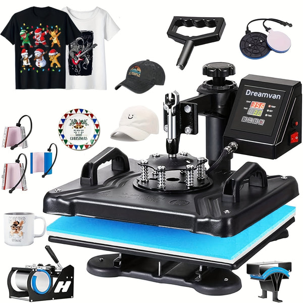 15x12 Inch 8 In 1 Digital Multifunctional Heat Press Machine, 360°Rotation Swing Sublimation Heat Transfer For T Shirts Hat Mug Cap Plate