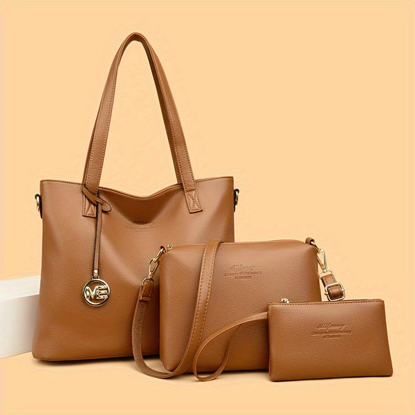 Three-piece Set of High-quality PU Women's Tote Bag, Large Capacity, Elegant Shoulder Bag, Shopping, Party, Travel, Crossbody Bag, for Autumn, Spring