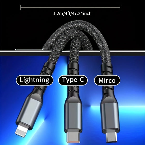 4Pack 3 In 1 Fast Charging Cable Usb Charger Cord For Iphone Samsung Xiaomi Huawei Andriod Ios Type-c