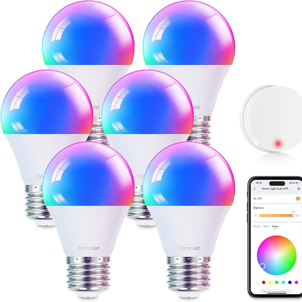 4pcs Smart LED Light Bulbs, A19 E26 2.4Ghz WiFi, Dimmable RGB Multi-Color with Remote Control, Compatible with Alexa & Google Home, Music Sync for Room Decor, No Battery Required
