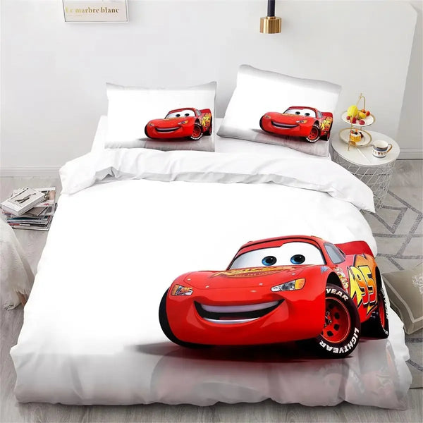 Cars Boys Cartoon Bedding Set, Lightning McQueen Comforter Cover for Kids Boys Gift, Single Duvet Cover Zipper and Pillowcases
