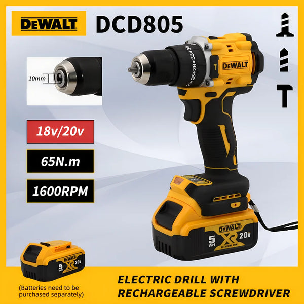 Dewalt DCD805 20V Brushless  Rechargeable Electric Impact Drill /Driver 1600RPM Multi-Function Cordless Screwdriver Power Tools