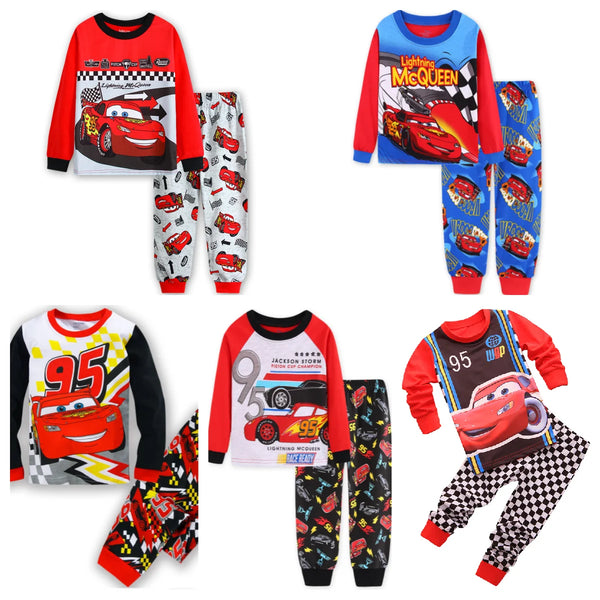 Hot Cartoon Spring Autumn Kid's Sleepwear Pajamas Clothing Sets Cars McQueen Pisten Cup Baby Boy Cotton Pyjamas For Kid's Gift