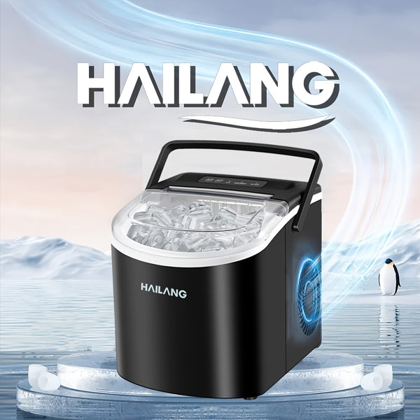 Hailang Countertop Ice Maker With Handle, Makes 26 Pounds Of Ice In 24 Hours, 9 Blocks Of Ice In 7 Minutes, Self-Cleaning Portable Ice Maker With Basket And Scoop For Home/Kitchen/Camping/RV. (Black) Christmas Gift)(