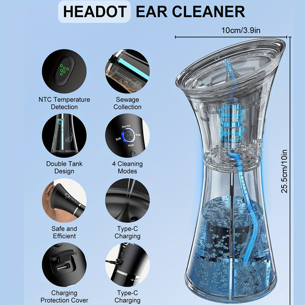 Advanced Ear Cleaning System - Water-Powered Irrigation Flusher for Safe and Effective Ear Wax Removal, Gentle and Easy to Use, with Enhanced Visibility for Precise Cleaning