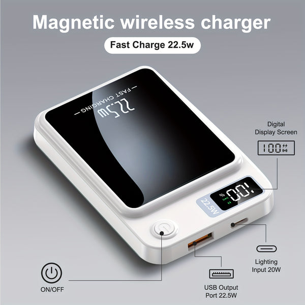 10000mAh Wireless Makit Home Power Bank, 22.5W/PD20W Fast Charging, Magnetic Portable Charger, Mini Battery Pack, LED Power Display, USB/Type-C Ports, For IPhone 16/15 Pro/14 Max/13/12, For Android Phones