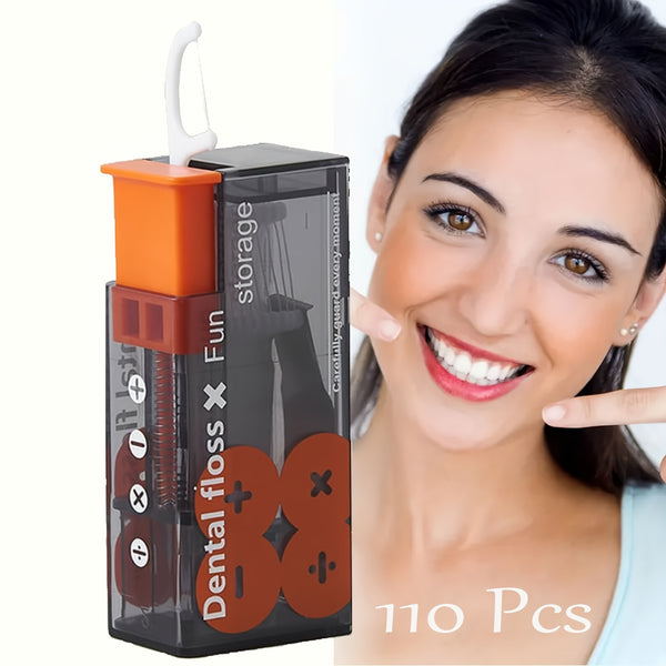 110pcs Portable Automatic Deep Cleaning Floss, Dental Floss Dispenser, Reusable Floss Stick, Toothpick Fine Floss With Portable Automatic Pop-up Floss Dispenser Box, Suitable For Home Cleaning Travel Camping Daily Essentials