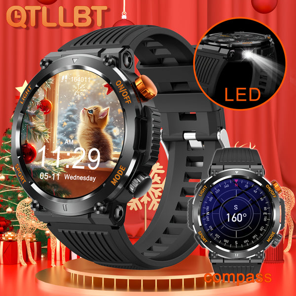Men's Tactical Smartwatch with Call Function - Wireless 5.3, Durable Outdoor Fitness Tracker for Android/iPhone, AI Voice & Sleep Monitoring, Silicone Band, 450mAh Battery