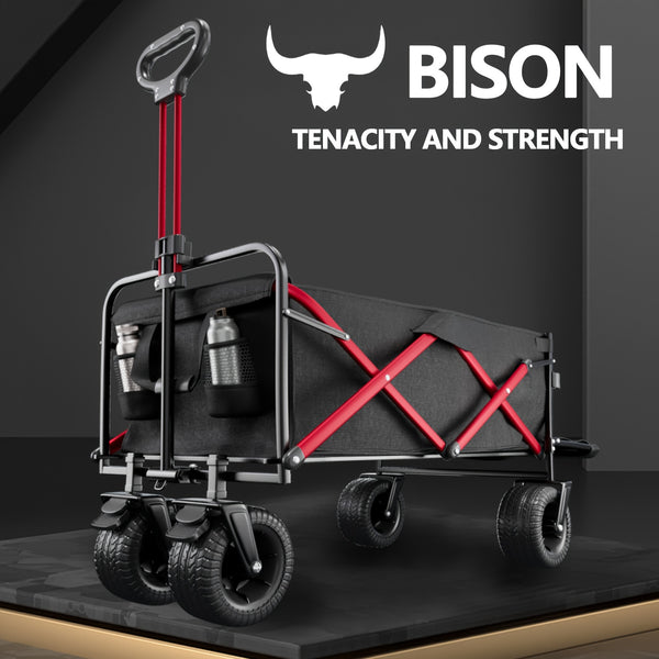 150L Large Capacity Heavy Duty Foldable Wagons Carts With Tailgate, Collapsible Utility Wagon For Gardening, Camping, Shopping With Brakes