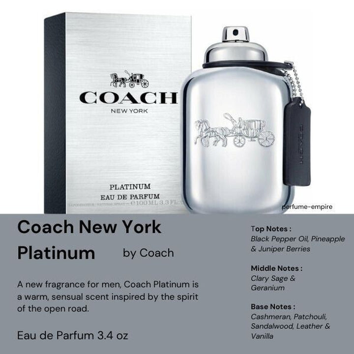 COACH NEW YORK PLATINUM by Coach Cologne for Men EDP 3.3 / 3.4 Oz New in Box