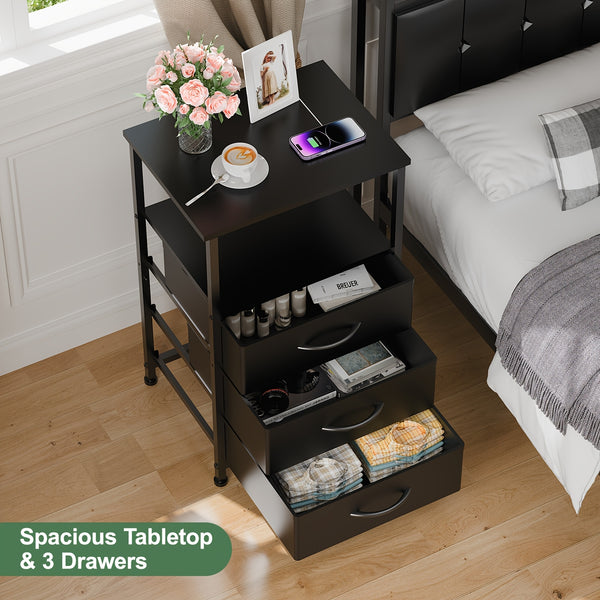 1pc Minicloss Multipurpose Rectangular Bedside Table with 3 Drawers, Non-Waterproof Plastic Material, Modern 2-Tier Storage Coffee Table with Shelf for Bedroom, Living Room, Office - Ideal for Display & Device Charging, Storage Boxes for Organizing