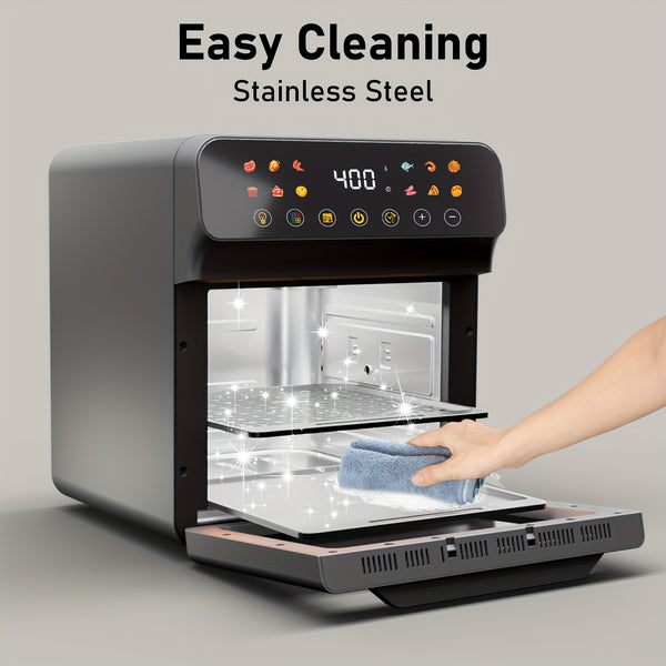 Bluebow 12QT Extra Large Convection Countertop Oven - Multi-Functional Air Fryer Baking, Broiling, Reheating, and Oil-Free Frying - Stainless Steel with LED Digital Touchscreen, Visible Window, and Space-Saving Design for Healthy Cooking - Black