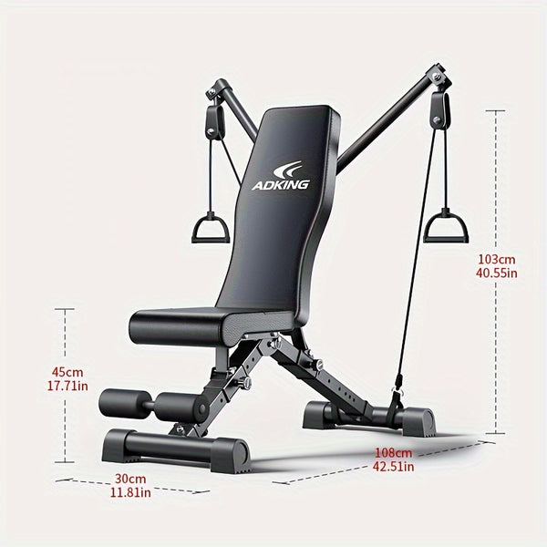 Adjustable weight bench full body workout, foldable strength training bench press with resistance band for home gym and new upgrades for body workout, adjustable arm and tension rope