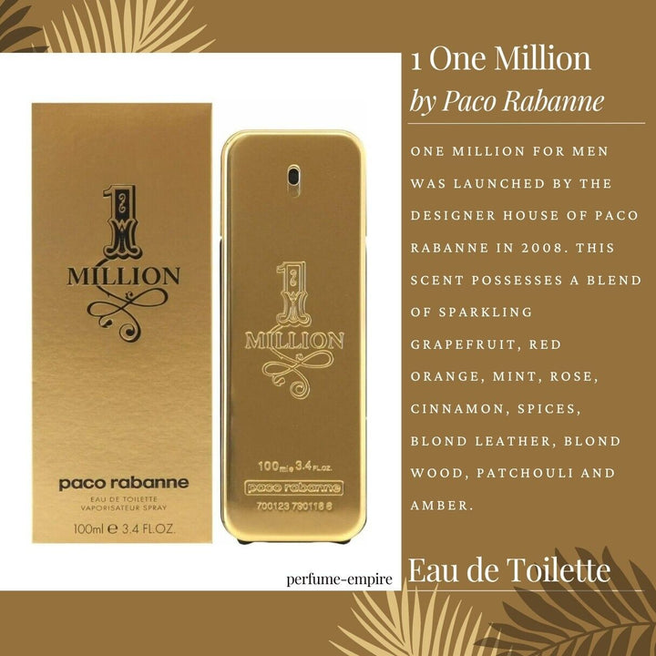 1 One Million by Paco Rabanne Men 3.4 Oz EDT 3.3 NEW in BOX