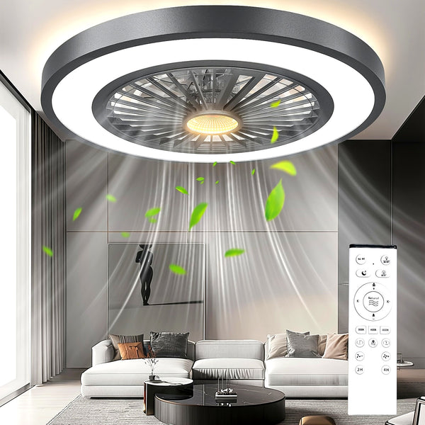 22'' Ceiling Fans With Lights And Remote, DC Motor Stepless Dimmable Ceiling Fans With Night Light, 3000-6500K Color Temperature Celing Fan With Light Flush Mount With 6 Speeds Black