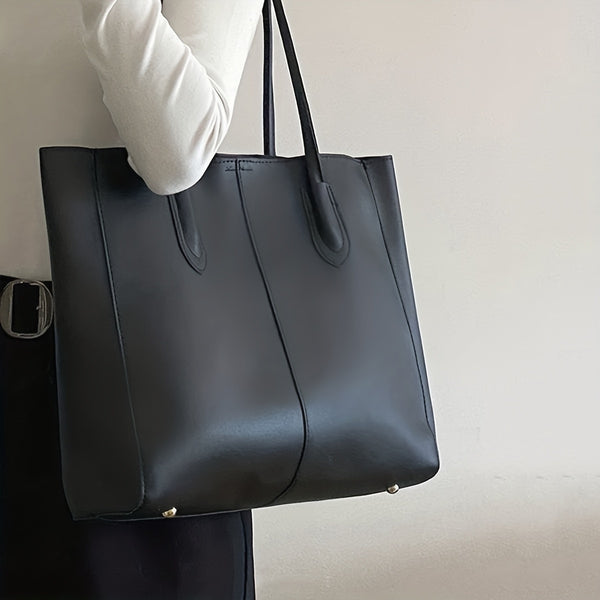1pc Fashion Faux Leather Tote Bag for Women, Solid Color Shoulder Bag with Buckle Closure, Versatile Commuter Handbag
