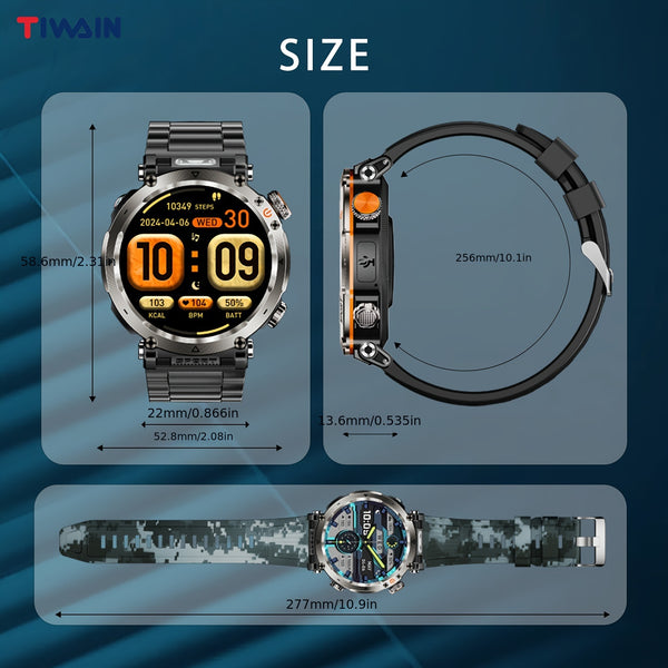 1pc Tiwain Men'S Smart Watch with 1.7" IPS Screen, IP68 Waterproof, USB Charging, 36V Max Voltage, Wireless 5.0, Alloy Body, Stainless Steel Band, LED Light, Music & Photo Control, Weather Remote, Rechargeable 600mAh Battery,