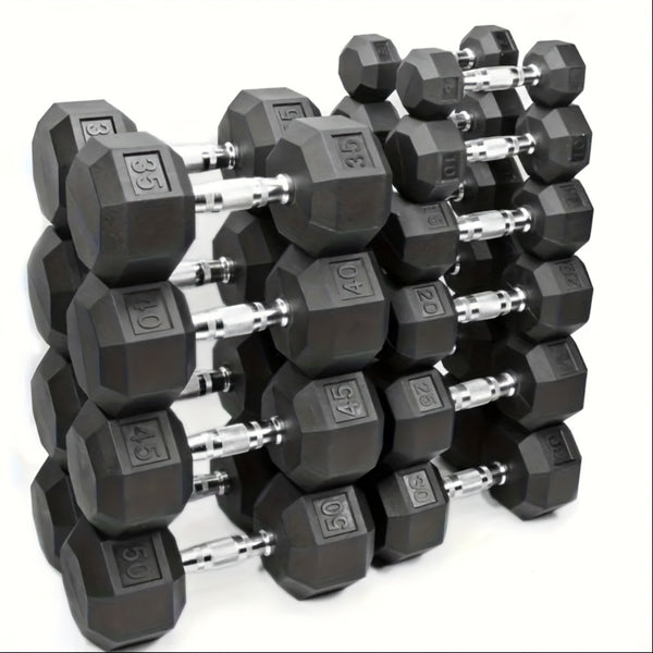 NEW BLACK 8LB 1-Pair (2pieces) HDRS Rubber Coated Solid Cast Iron Dumbbell With Contoured Chrome Handle, Hexagon Head