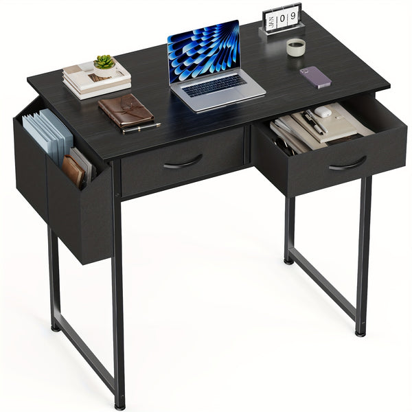 32-Inch Office Desk With 2 Fabric Drawers, Space-Saving Bedroom Vanity Table With Storage Functionality