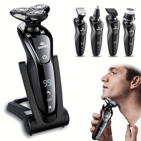 1 Set Premium 6-in-1 Electric Shaver for Men - Advanced 3D Rotating Head, Rechargeable, Wet & Dry Shaving, LED Display, Travel Lock, Father's Day Gift Idea for Dad, Husband, Boyfriend, and Male Friends