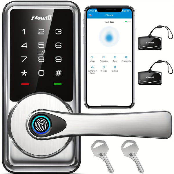 Smart Keyless Entry Door Lock with Handle - Biometric Fingerprint Deadbolt, App Control, Auto Lock, Easy Installation, Wireless Enabled, Non-Rechargeable AA Battery Powered
