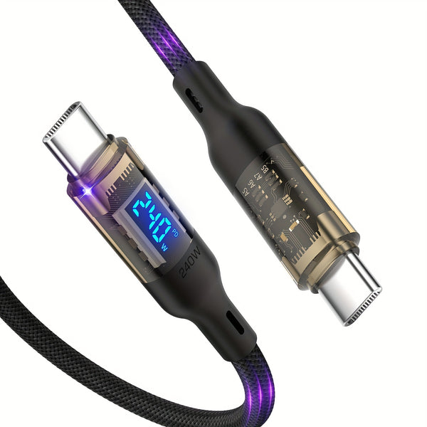 240W SOOPII Fast Charging USB C to USB C Cable - High-Speed Data Transfer, LED Display, Transparent Shell Design, Durable and Reliable Connection