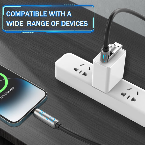 4FT 240W USB-C Cable - 5A PD Fast Charging, Aluminum Alloy, Breathing Light, 4-in-1 Data Sync with USB A, TYPE C, Compatible with iPhone 15/14, iPad Pro, Samsung, and Laptops