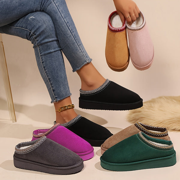 Comfortable Plush Lined Solid Color Slippers, Casual Slip On Shoes for Indoor Home Use