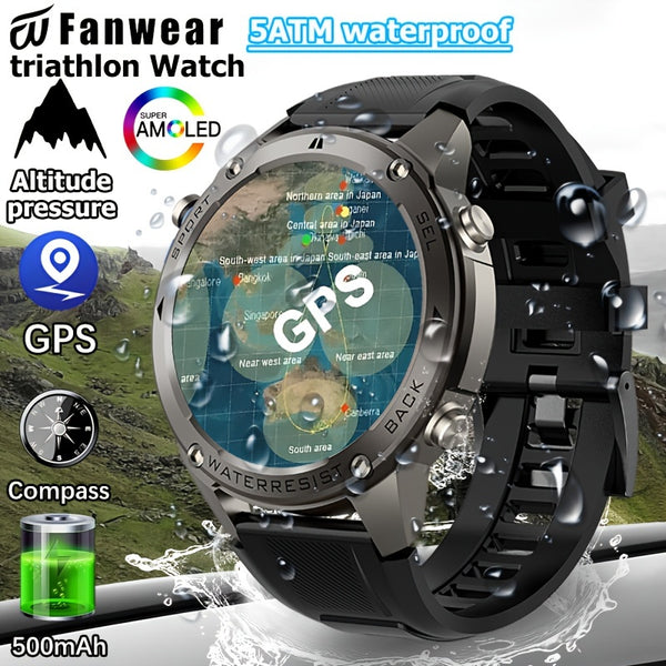 Fanwear GPS Smart Watch with GPS, Compass, Altitude, Air Pressure, Swimming, Triathlon, Timer, 5ATM Waterproof, Stop Watch, 170+ Sports Mode, Automatic Recognition Of Motion Patterns, 500mAh USB-Charged Battery, ATS30853, for Men Women Outdoo
