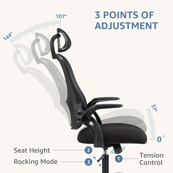 Office Chair, Mesh Home Desk Task Computer Chair with Wheels, High Back Swivel Rolling with Flip-up Armrests Lumbar Support and Adjustable Height, Breathable and Comfortable For Lab