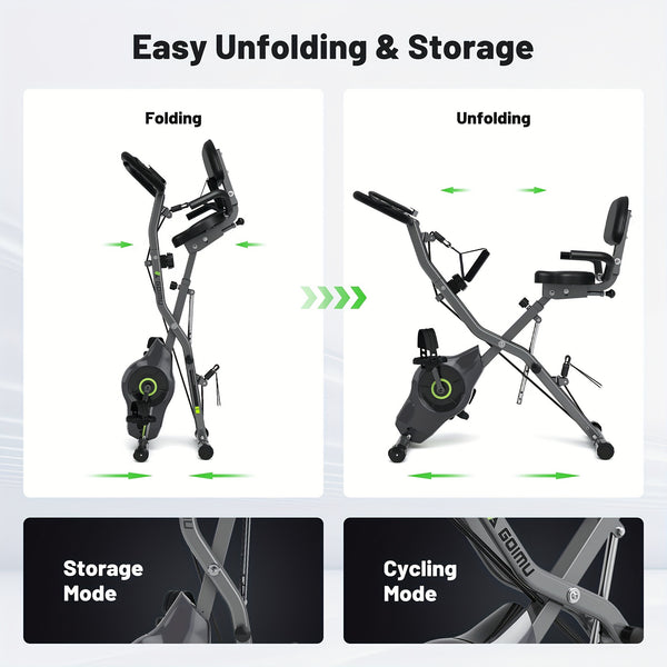 MITONOS 1pc Exercise Bike, 5-in-1 Foldable Stationary Bike, For Home Workout, 16-Level Adjustable Resistance, With 330lbs Capacity