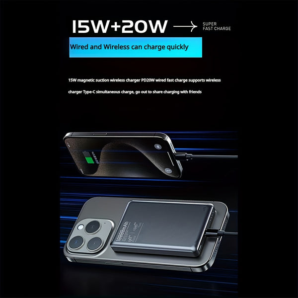 Magnetic Portable Power Bank 5000/10000mAh, 15W Wireless Portable Charger, USB-C PD 20W Fast Charging, for iPhone 15/15 Plus/15 Pro/15 Pro Max, for iPhone 14/13/12 Series, Ideal Gift for Thanksgiving and Christmas