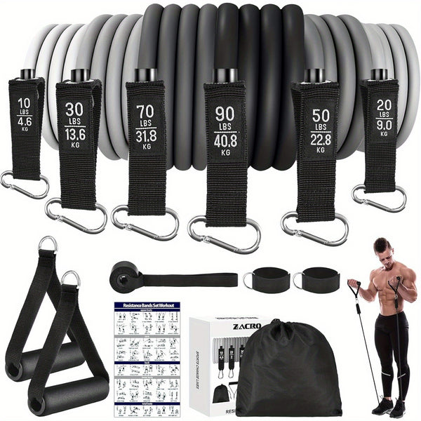 6pcs Heavy Duty Resistance Band Set with Handles, Door Anchor & Ankle Straps - 270lbs Strength Training Bands for Body Shaping, Yoga & Home Workouts - Includes Storage Bag & Exercise Guide