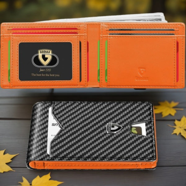 Sleek Ultra-Thin RFID Blocking Bifold Wallet - Carbon Fiber, Portable & Compact Design with Gift Box Packaging