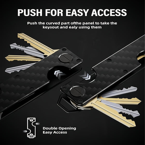 [Holds 8-10 Keys Portable Organizer] 1pc Carbon Fiber Key Holder Box - Portable Key Organizer with Metal Pocket Clip, Car Key Ring, and Shrapnel Structure - Holds 8-10 Keys for Easy Management and Travel