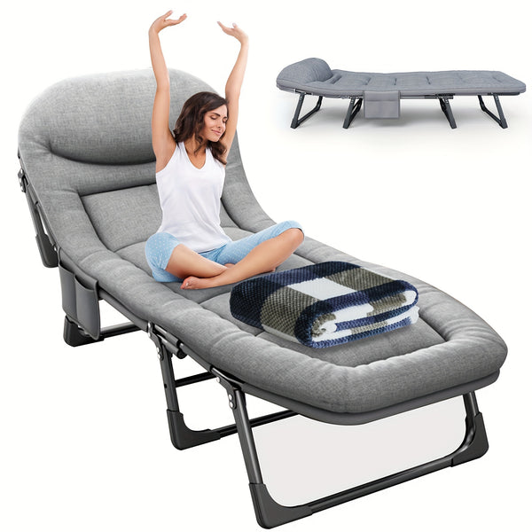 1pc Portable Folding Bed - Heavy Duty 550lbs Camping Cot with 6 Adjustable Positions, 3cm Mattress, 4" Pillow for Camp, Travel, Room, Office, Home Nap
