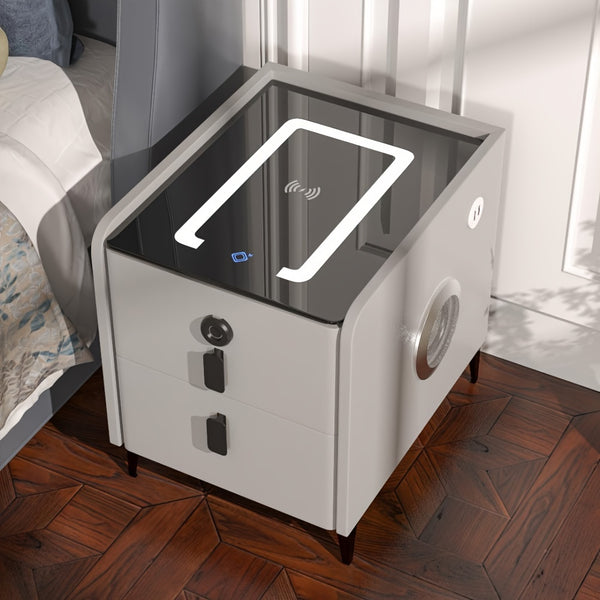 Modern Solid Wood Smart Nightstands, Nightstand With 2 Storage Drawers, Narrow Design For Small Area Bedroom, Dorm, Grey