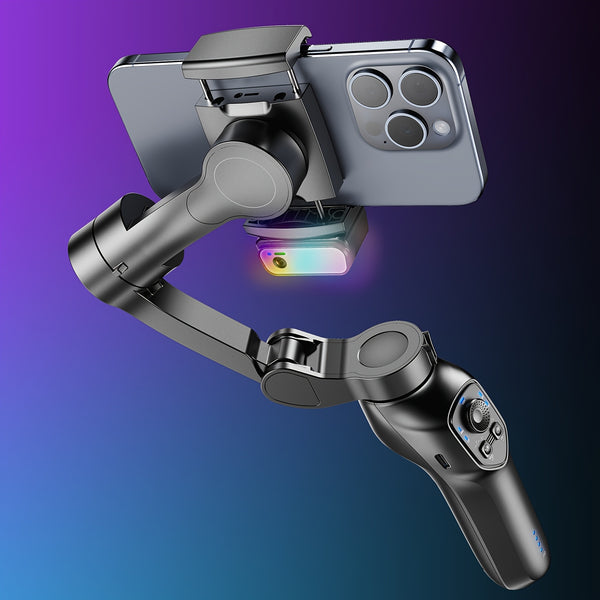 Smart 3-Axis Phone Tripod with AI Stabilizer, RGB Lighting & Face Tracking - USB Rechargeable, Wireless Enabled, for iPhone & for SamSung Devices - Perfect Gift for Holidays