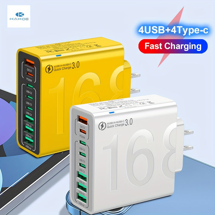 KAXOE 8 in 1 Fast Charging Usb Phone Charger Adapter 4 Usb  4 TypeC Phone Charger Usb Plug Outlet QC 30 Usb Charger for Iphone for Samsung