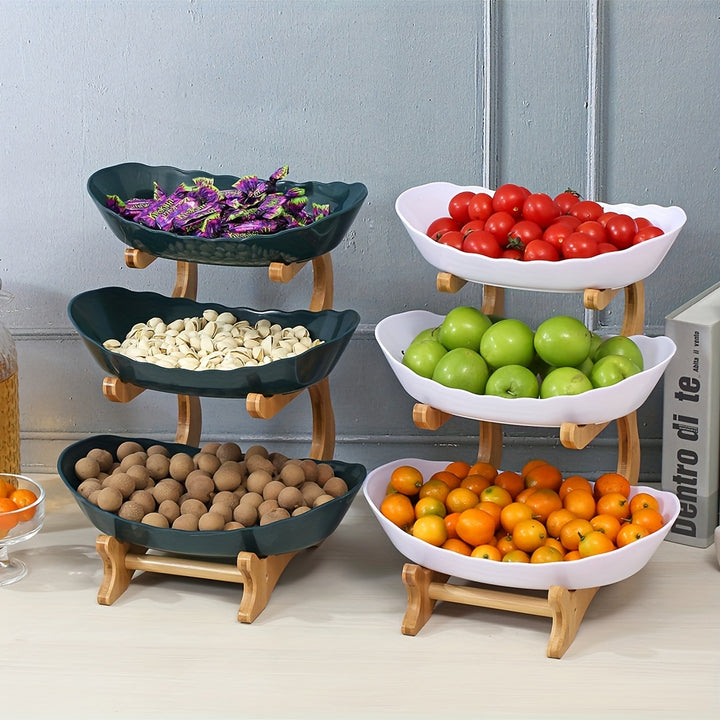 LargeCapacity Layered Fruit Basket A Set of Creative TwoLayerThreeLayer Kitchen Fruit Basket LargeCapacity Layered Fruit Basket EuropeanStyle Dried Fruit Tray Bamboo Wooden Rack Household Snack Tray Candy Tray Fruit Basket