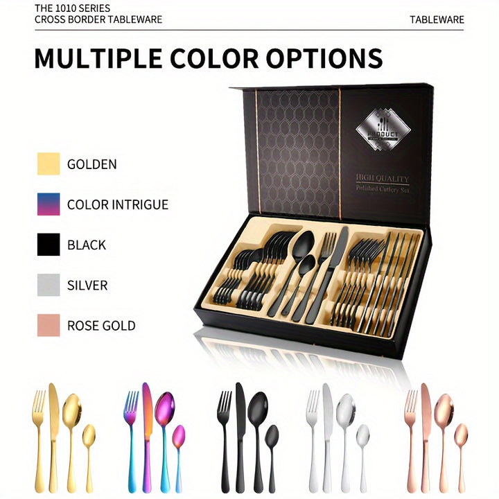 24pcs Silverware Set Service for 6 Premium Stainless Steel Flatware Set Mirror Polished Cutlery Utensil Set Tableware Utensils Set Includes KnifeSpoonFork for Kitchen Home Restaurant