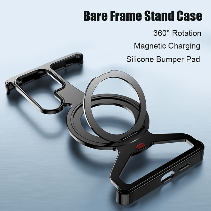 1pc Alloy Frameless Mecha Shell Metal Drop Proof Phone Case 360 Degree Rotatable Invisible Stand Skeleton Metal Design Bare Metal Feeling Drop Protection Supports Wireless Charging For Samsung Galaxy S25 S24 Ultra BlackRose