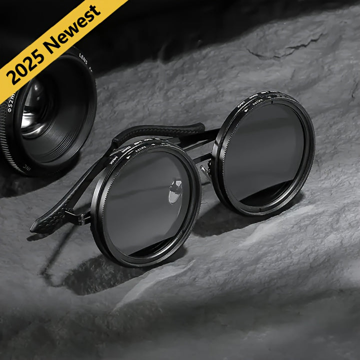 2025 Swivel Eyewear Steampunk Inspired Swivel Lens Eyewear  Adjustable 9 Levels Of Brightness Alloy Frame Black With Gray Lenses Outdoor Light Blocking Fashion Accessory Fashion Statement Eyewear  Steampunk Eyewear  Alloy Frame Eyewear