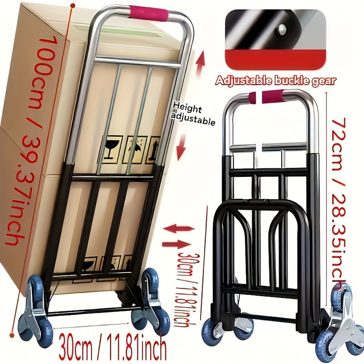 1pc Iron Folding Dolly Cart with Rubber Wheels  Portable Stair Climbing Design Easy Lift  Carry EffortSaving for Moving and Shopping
