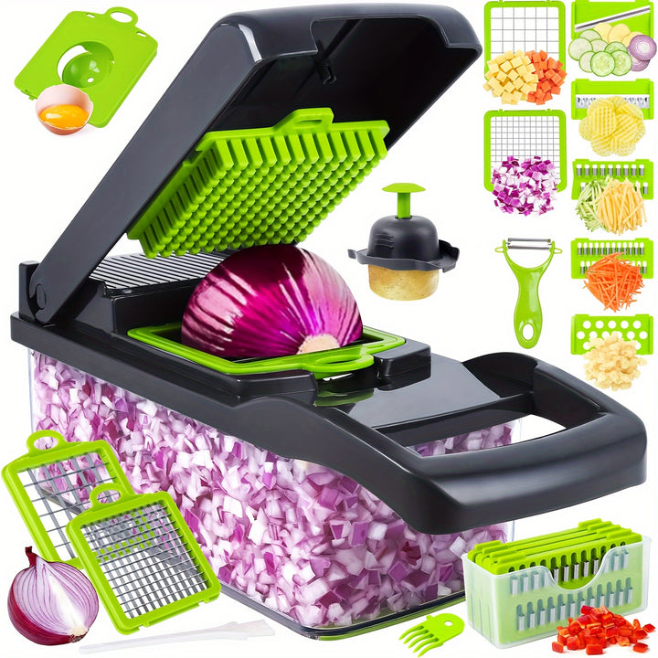 Vegetable Chopper Onion Chopper Mandolin Slicer Pro 10 in 1professional food Choppermultifunctional Vegetable Chopper and Slicer Dicing Machine AdjustableVegetable Cutter With Container grey