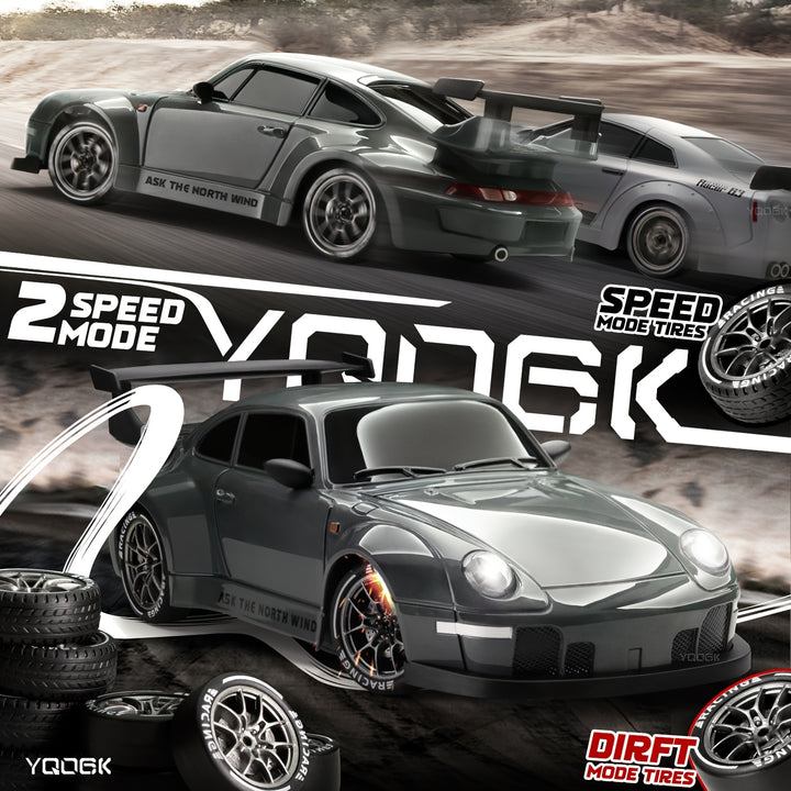 RC Drift Car 124 Scale 4WD RC Car 24GHZ 20kmh High Speed Racing Car with Drift Tires Roadblocks And LED Lights 2 Batteries Suitable for Boys And Girls Birthday Gift Holiday Gift