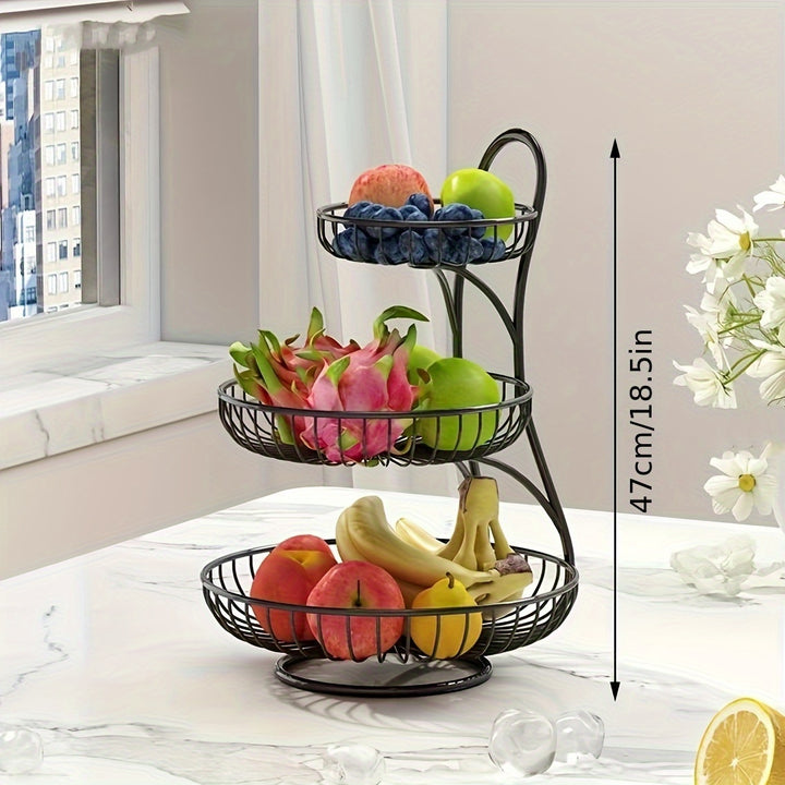 Multitiered Metal Round Fruit Basket Stand for Living Room Coffee Table Saves Space for Vegetables Bread and Snacks Display